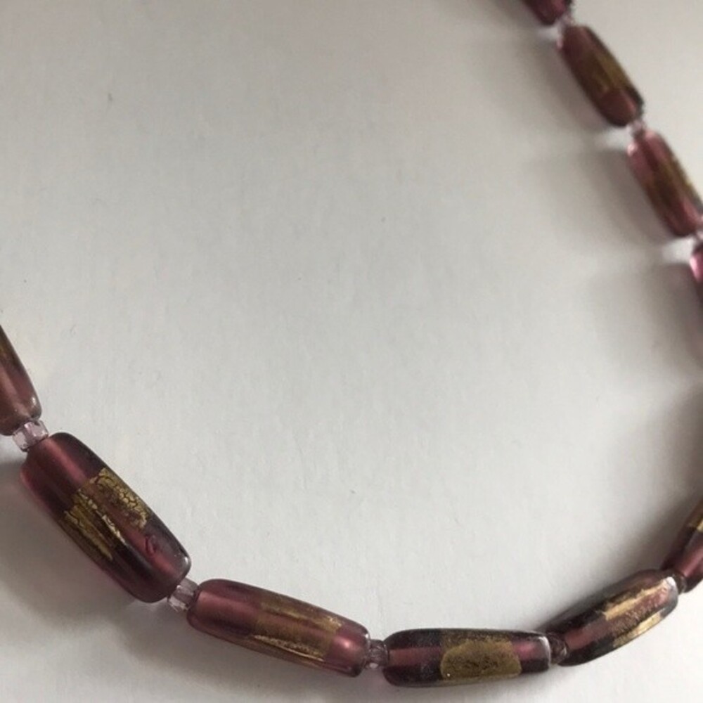 Vintage Purple with Gold Indian Glass Necklace Sterling Silver Clasp 19.5" - Picture 5 of 8